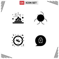 Pack of 4 creative Solid Glyphs of chemical target laboratory biology sign lock Editable Vector Design Elements