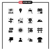 16 Thematic Vector Solid Glyphs and Editable Symbols of map education faucet growth knowledge growth Editable Vector Design Elements