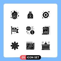 9 Universal Solid Glyph Signs Symbols of global currency audience labour flag Editable Vector Design Elements