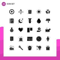 Pack of 25 Modern Solid Glyphs Signs and Symbols for Web Print Media such as analytics graph education chart shinning Editable Vector Design Elements