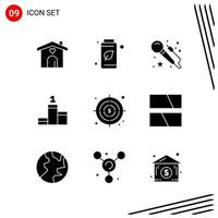 colección de 9 iconos vectoriales en estilo sólido símbolos de glifo perfecto de píxeles para web y signos de iconos sólidos móviles sobre fondo blanco 9 iconos vector