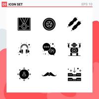 Universal Icon Symbols Group of 9 Modern Solid Glyphs of service help medal support headset Editable Vector Design Elements