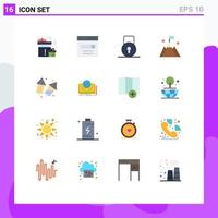 Mobile Interface Flat Color Set of 16 Pictograms of celebrate user user flag security Editable Pack of Creative Vector Design Elements