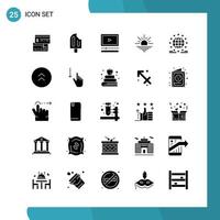 Vector Pack of 25 Glyph Symbols Solid Style Icon Set on White Background for Web and Mobile