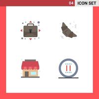 Pictogram Set of 4 Simple Flat Icons of growth movie croissant shop online Editable Vector Design Elements