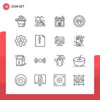 Pack of 16 Universal Outline Icons for Print Media on White Background vector