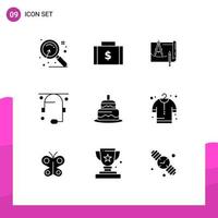 Set of 9 Commercial Solid Glyphs pack for help communication payments plan construction Editable Vector Design Elements