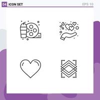 Mobile Interface Line Set of 4 Pictograms of real love hobby heart favorite Editable Vector Design Elements