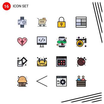 16 líneas rellenas de colores planos vectoriales temáticos y símbolos editables de dibujo de bloqueo de ilustración de corazón crean elementos de diseño de vectores creativos editables