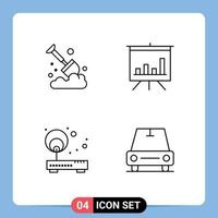 Line Pack of 4 Universal Symbols of agriculture network spade presentation router Editable Vector Design Elements