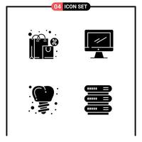 conjunto de 4 iconos de estilo sólido para web y símbolos de glifos móviles para imprimir signos de iconos sólidos aislados en fondo blanco vector