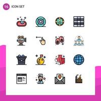 Set of 16 Vector Flat Color Filled Lines on Grid for film camera manager wireframe production Editable Creative Vector Design Elements