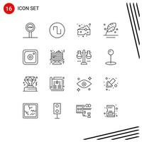 paquete de iconos de vector de stock de 16 signos y símbolos de línea para elementos de diseño de vector editables de pluma de escritura de alimentos de instagram social