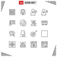 Pictogram Set of 16 Simple Outlines of hardware phone down telephoe lock Editable Vector Design Elements