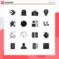 Pictogram Set of 16 Simple Solid Glyphs of startup light camera innovation aperture Editable Vector Design Elements