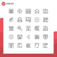 Universal Icon Symbols Group of 25 Modern Lines of address open fence message email Editable Vector Design Elements