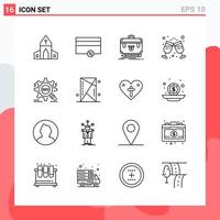 colección de 16 iconos vectoriales en estilo de línea símbolos de esquema modernos para web y signo de icono de línea móvil aislado en fondo blanco 16 iconos vector