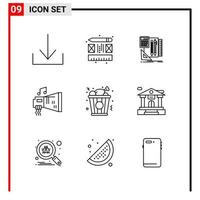 9 General Icons for website design print and mobile apps 9 Outline Symbols Signs Isolated on White Background 9 Icon Pack vector