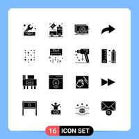 16 User Interface Solid Glyph Pack of modern Signs and Symbols of data redo transparent arrow complete Editable Vector Design Elements