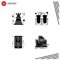 Collection of 4 Vector Icons in solid style Pixle Perfect Glyph Symbols for Web and Mobile Solid Icon Signs on White Background 4 Icons