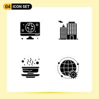 Pictogram Set of 4 Simple Solid Glyphs of digital soup building city fall Editable Vector Design Elements