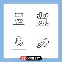 Pack of 4 Modern Filledline Flat Colors Signs and Symbols for Web Print Media such as amphora audio jar incense mic Editable Vector Design Elements