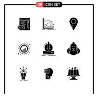 9 iconos creativos, signos y símbolos modernos de contenido, mapa de tendencias, punto de mira, elementos de diseño vectorial editables vector