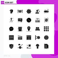 Group of 25 Modern Solid Glyphs Set for toggle on world management customer service Editable Vector Design Elements