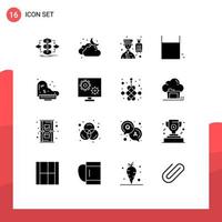 Pack of 16 Modern Solid Glyphs Signs and Symbols for Web Print Media such as sport play weather game professional Editable Vector Design Elements