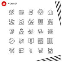 colección de 25 iconos vectoriales en estilo de línea símbolos de contorno perfecto de píxel para web y signos de icono de línea móvil sobre fondo blanco 25 iconos vector