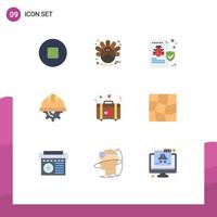 Set of 9 Vector Flat Colors on Grid for heart labour folder labor day Editable Vector Design Elements