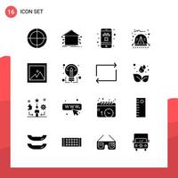 Pack of 16 Universal Glyph Icons for Print Media on White Background vector