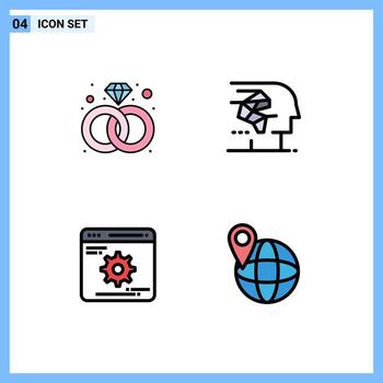 4 signos de color plano de línea de llenado universal símbolos de desarrollo de diamantes optimización humana android elementos de diseño vectorial editables vector