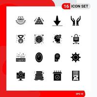 Group of 16 Solid Glyphs Signs and Symbols for medal hands pool caring down Editable Vector Design Elements