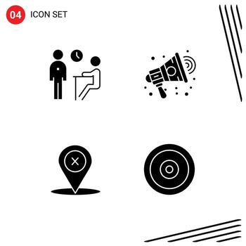 Pack of 4 Modern Solid Glyphs Signs and Symbols for Web Print Media such as interview location people advertisement place Editable Vector Design Elements