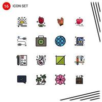 Pack of 16 creative Flat Color Filled Lines of computer valentine greetings gloves couple heart Editable Creative Vector Design Elements
