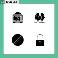 Solid Glyph Pack of 4 Universal Symbols of bank sheild lock face chemistry Editable Vector Design Elements