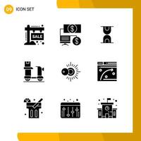 9 Icon Set Solid Style Icon Pack Glyph Symbols isolated on White Backgound for Responsive Website Designing vector