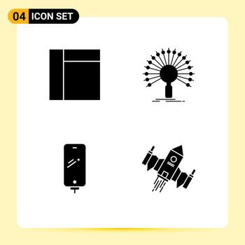 Editable Vector Line Pack of 4 Simple Solid Glyphs of grid mobile information retrieval battery Editable Vector Design Elements