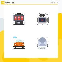 Pictogram Set of 4 Simple Flat Icons of game car joystick media mail Editable Vector Design Elements