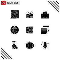 Mobile Interface Solid Glyph Set of 9 Pictograms of computer light user lamp education Editable Vector Design Elements