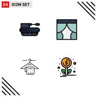 grupo de símbolos de icono universal de 4 colores planos de línea de relleno modernos de ventana de cañón panzer toalla interior elementos de diseño vectorial editables vector