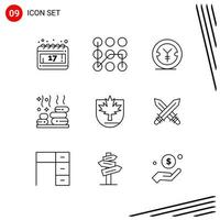 Collection of 9 Vector Icons in Line style Pixle Perfect Outline Symbols for Web and Mobile Line Icon Signs on White Background 9 Icons