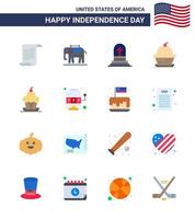 16 Creative USA Icons Modern Independence Signs and 4th July Symbols of machine thanksgiving grave sweet dessert Editable USA Day Vector Design Elements