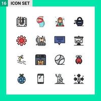 Modern Set of 16 Flat Color Filled Lines Pictograph of gear passward customer server lock Editable Creative Vector Design Elements