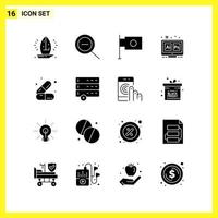 16 Icon Set Simple Solid Symbols Glyph Sign on White Background for Website Design Mobile Applications and Print Media vector