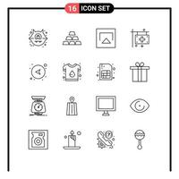 Pictogram Set of 16 Simple Outlines of network arrows airplay hospital flag Editable Vector Design Elements