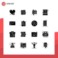 Mobile Interface Solid Glyph Set of 16 Pictograms of alert wardrobe contact interior cupboard Editable Vector Design Elements