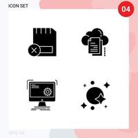 Editable Vector Line Pack of 4 Simple Solid Glyphs of card document hardware files computer Editable Vector Design Elements