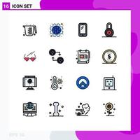 Pictogram Set of 16 Simple Flat Color Filled Lines of glasses private labour lock huawei Editable Creative Vector Design Elements